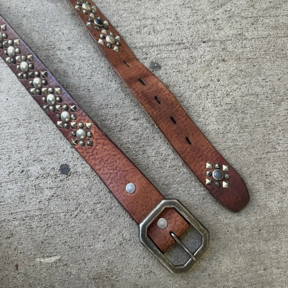 HTC Leather Belt Studded Brown Size 42 Rockabilly 40s 50s Vintage Style
